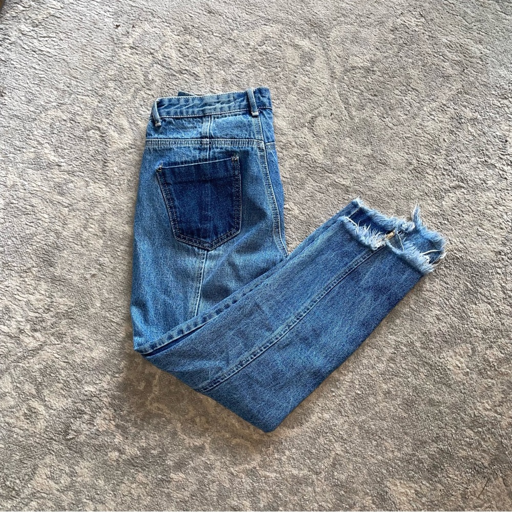 Mid rise patchwork denim jeans